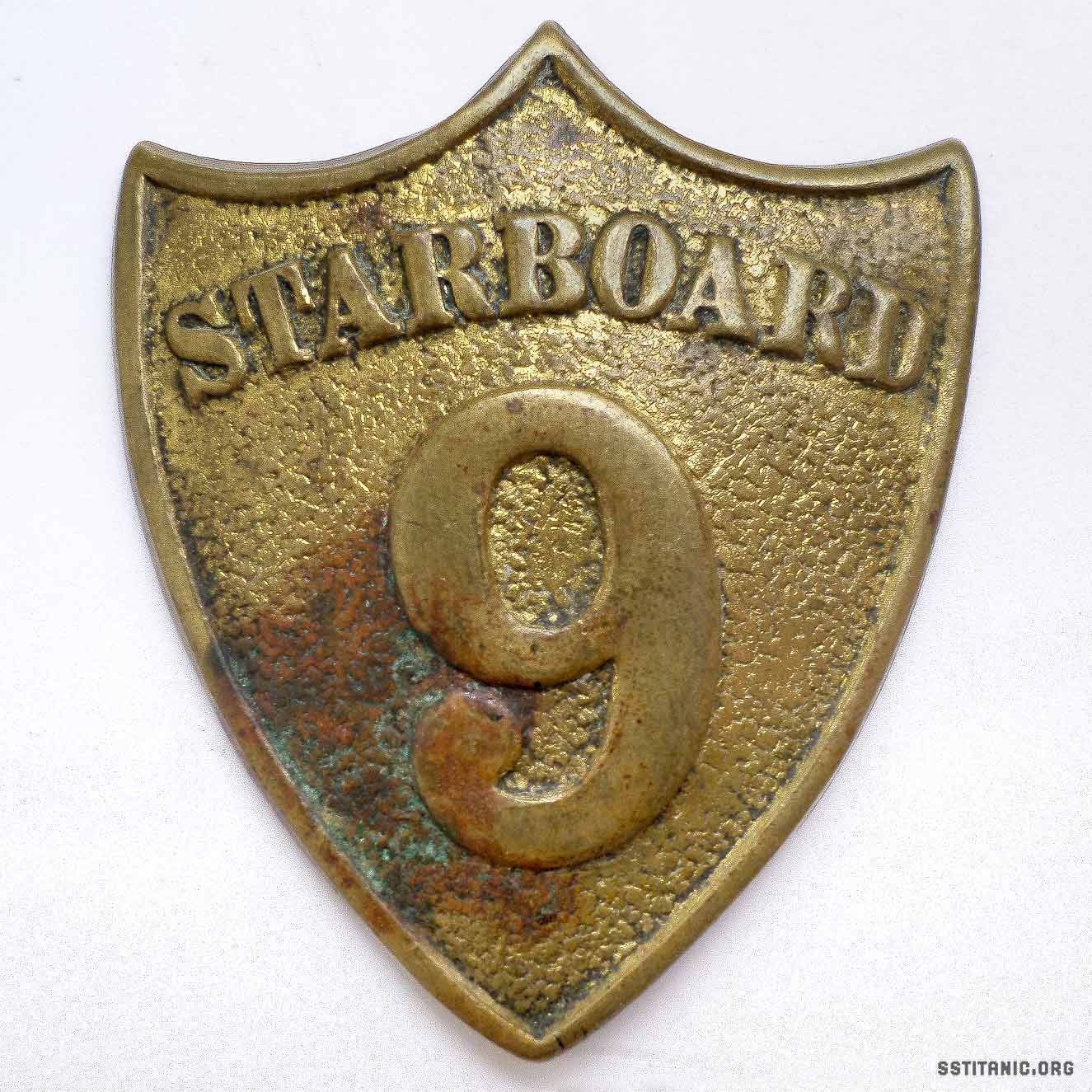 badge brass starboard 9 officer rms carpathia titanic 1912