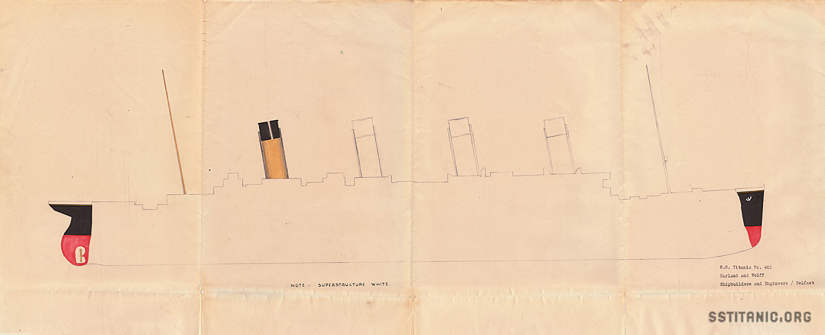 original longitudinal color design drawings plans cross section blueprint titanic 1912