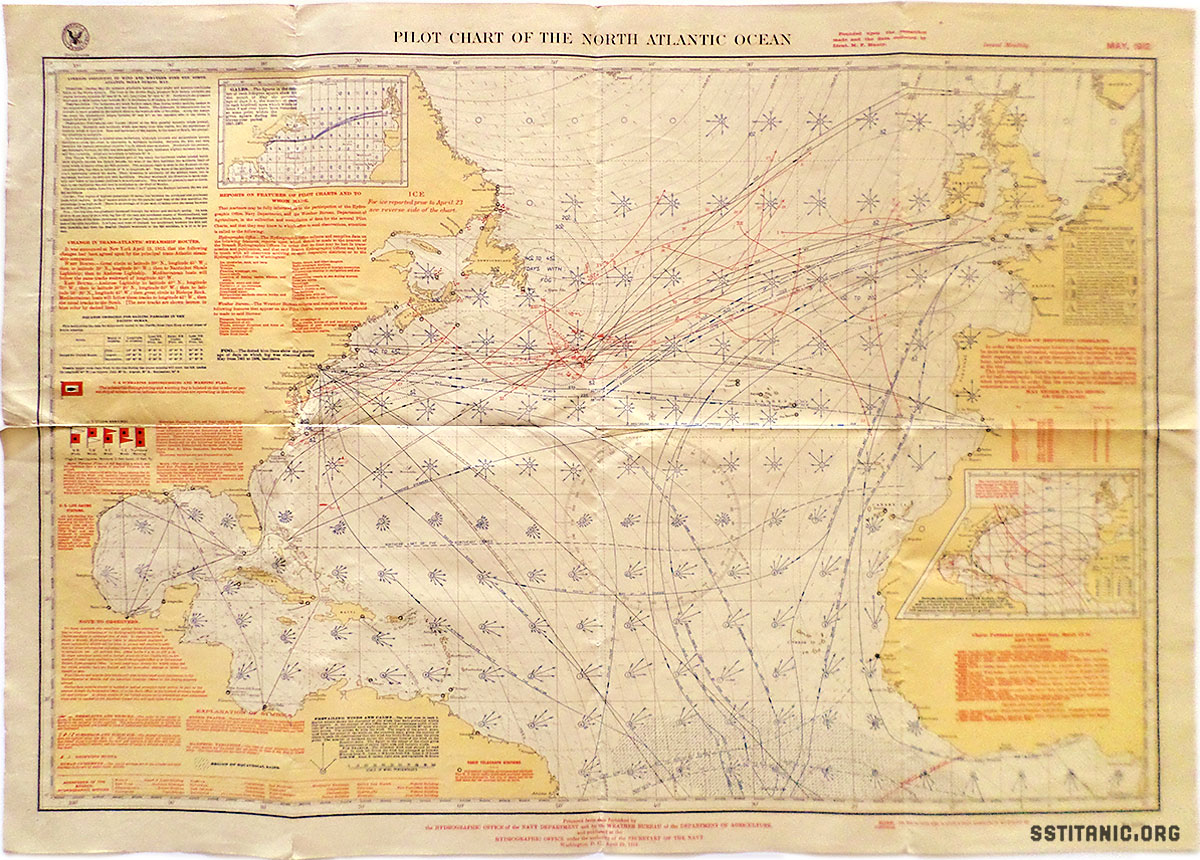 pilot chart north atlantic ocean may hydrographic office titanic 1912