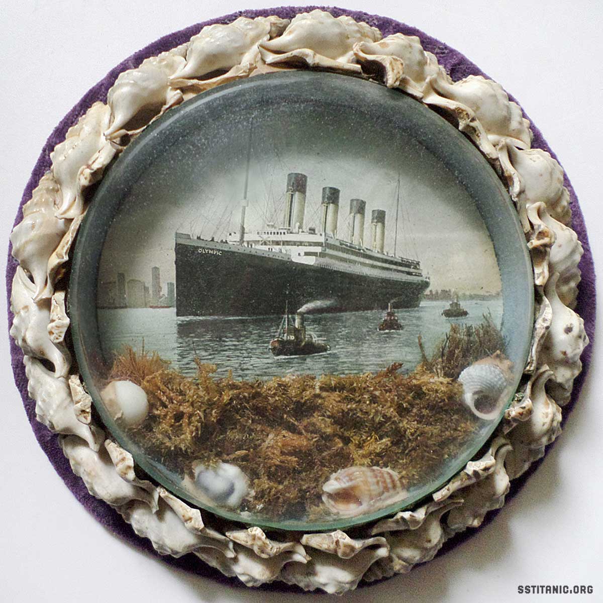 rms olympic shellwork shells sailors valentine glass dome souvenir titanic 1912