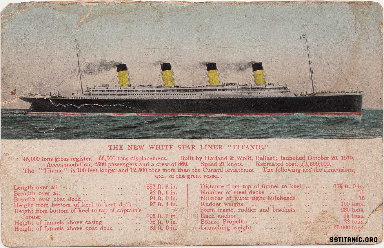 the new white star liner color postcard titanic 1912