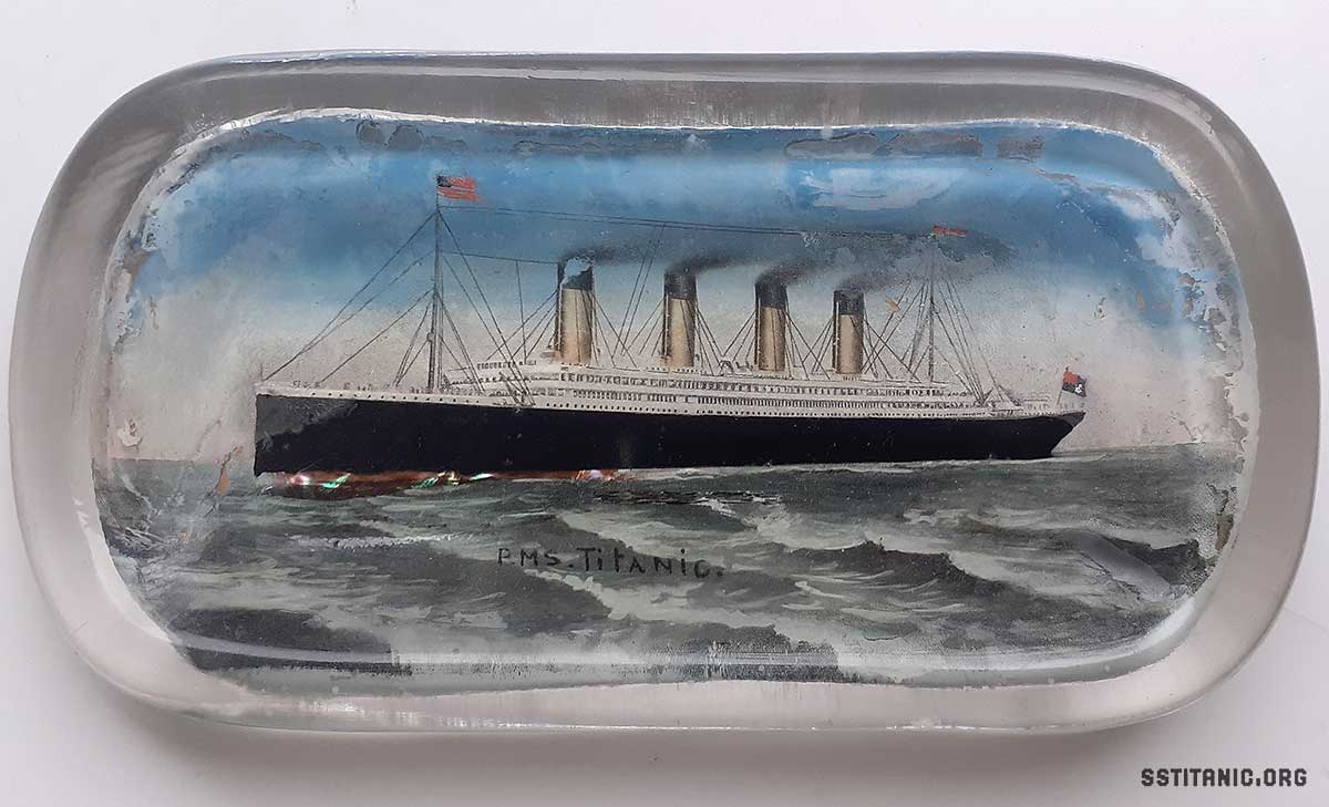 glass pen tray ashtray paperweight souvenir barbershop titanic 1912